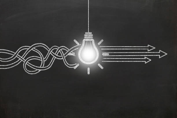 new creative idea light bulb blackboard - novas idéias imagens e fotografias de stock