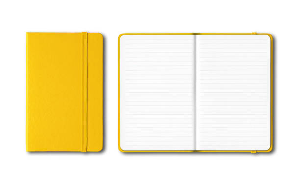 istock Yellow closed and open lined notebooks isolated on white 1208373816