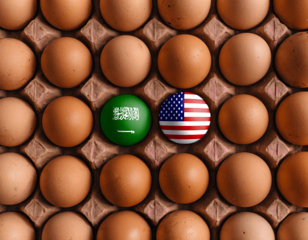 istock USA America an Saudi Arabia flag flags on eggs with mask 1208373997