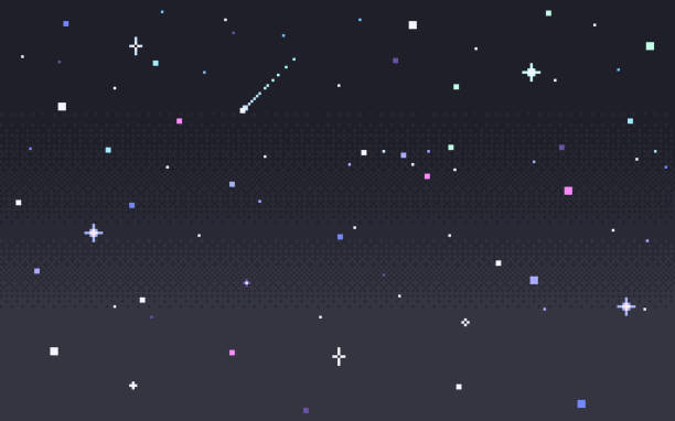 ilustrații de stoc cu pixel art star sky pe timp de noapte. - pixel art