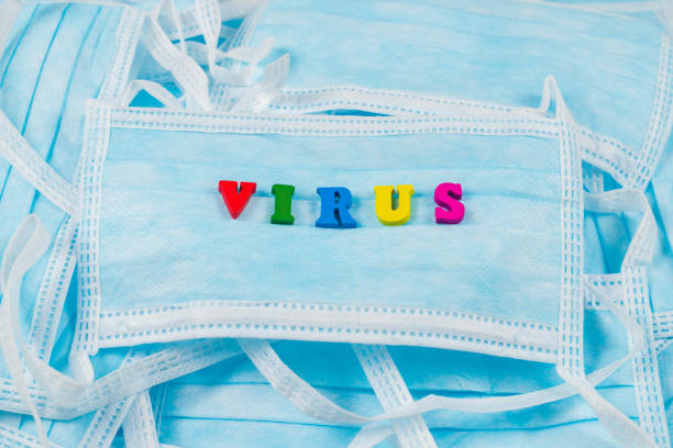 istock Colorful word virus on protective masks. 1208376504