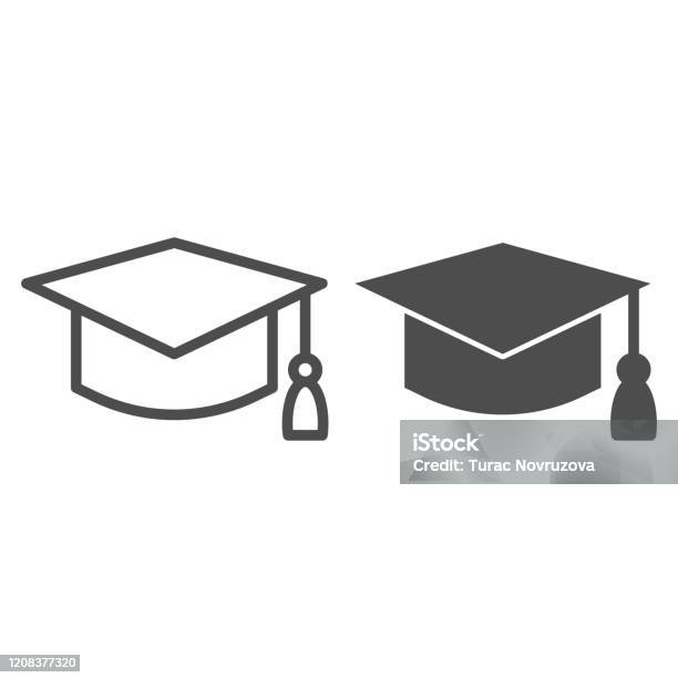 Student Hat Line And Solid Icon Graduation Black Square Cup Education Vector Design Concept Outline Style Pictogram On White Background Use For Web And App Eps 10 Stock Illustration - Download Image Now