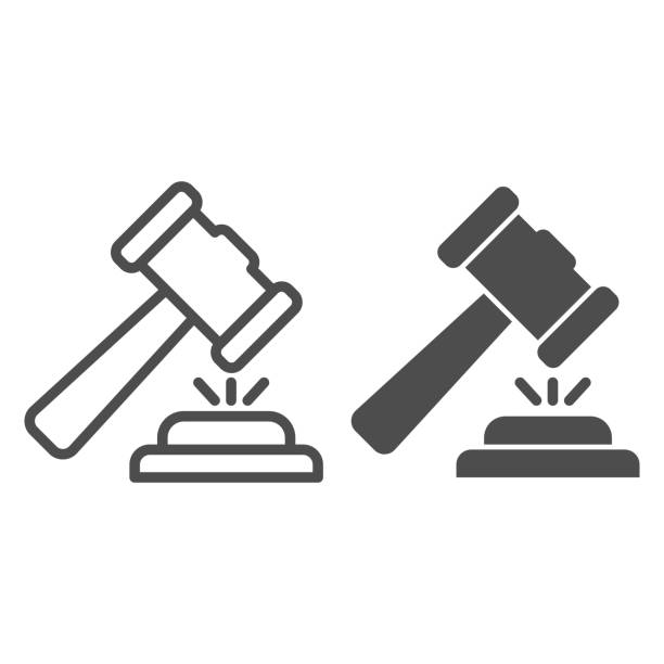 Judge hammer line and solid icon. Court judges gavel or auction, attribute of justice. Jurisprudence vector design concept, outline style pictogram on white background, use for web and app. Eps 10. Judge hammer line and solid icon. Court judges gavel or auction, attribute of justice. Jurisprudence vector design concept, outline style pictogram on white background, use for web and app. Eps 10 lawyer illustrations stock illustrations