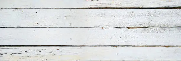 Old wood board painted white banner background texture