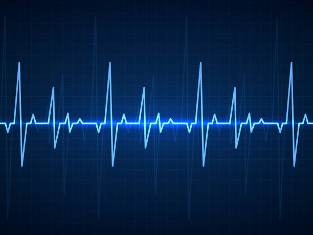 Ecg. Sinusoidal pulse lines, frequency heartbeat stress testing life, monitor with signal graphic pulsing, cardiogram heartbeat logo vector set Ekg. Blue sinusoidal pulse lines, monitor with heartbeat signal. Cardiogram pulsing, resuscitation hospital equipment healthcare vector technology background electrocardiography stock illustrations
