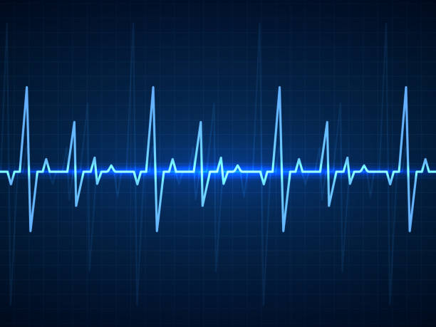Ecg. Sinusoidal pulse lines, frequency heartbeat stress testing life, monitor with signal graphic pulsing, cardiogram heartbeat logo vector set Ekg. Blue sinusoidal pulse lines, monitor with heartbeat signal. Cardiogram pulsing, resuscitation hospital equipment healthcare vector technology background heartbeat line stock illustrations