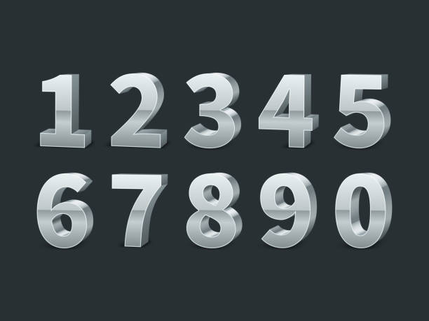Silver 3d numbers. Realistic shiny metallic number symbols with shadows, creative chrome digits, credit cards font, typographic vector set Silver 3d numbers. Realistic shiny metallic number symbols with shadows, creative chrome or platinum digits, credit cards font, typographic vector set silver chrome number 8 stock illustrations