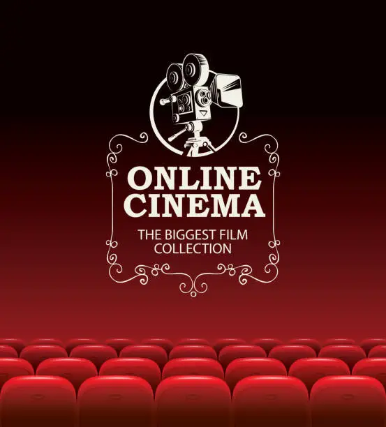 Vector illustration of online cinema banner with empty movie theater
