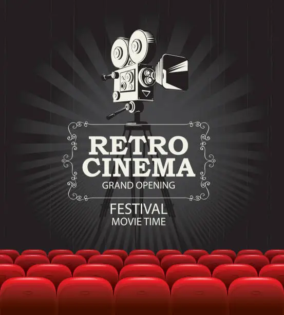 Vector illustration of vector banner for retro cinema, movie festival