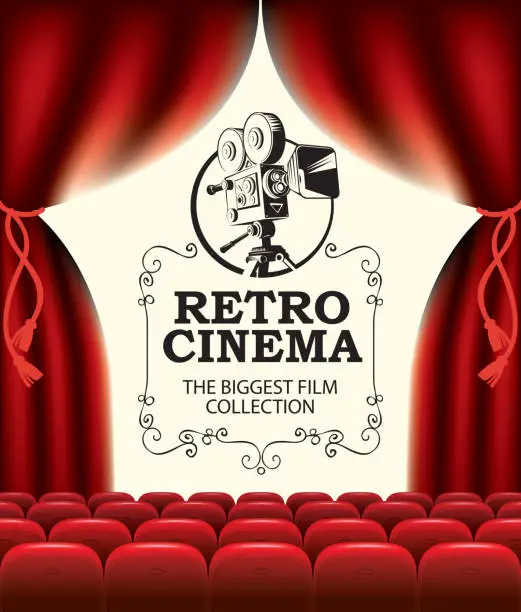 Vector illustration of vector banner for retro cinema, movie festival