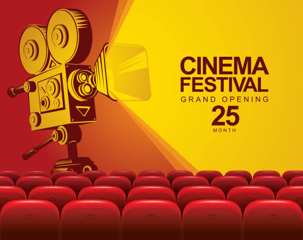 ilustrações de stock, clip art, desenhos animados e ícones de cinema festival poster with old movie camera - camera engraving old retro revival