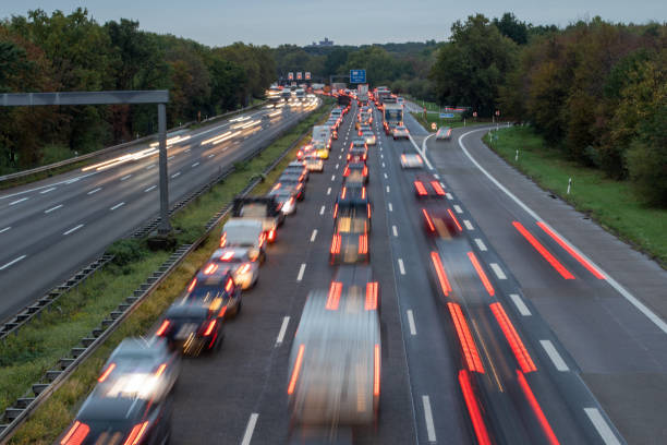 Traffic jam on the A555 at dawn