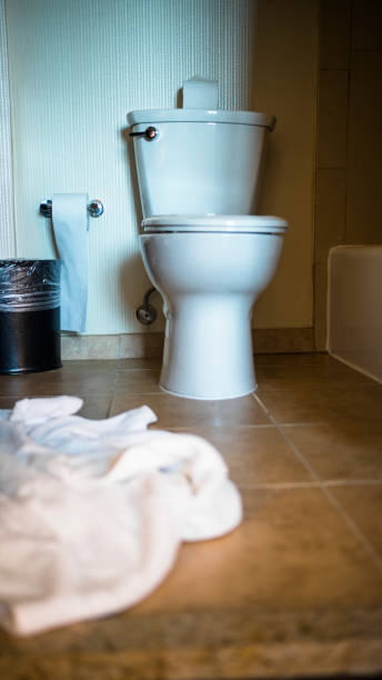 toilet bowl at a bathroom - toilet public restroom bathroom flushing imagens e fotografias de stock