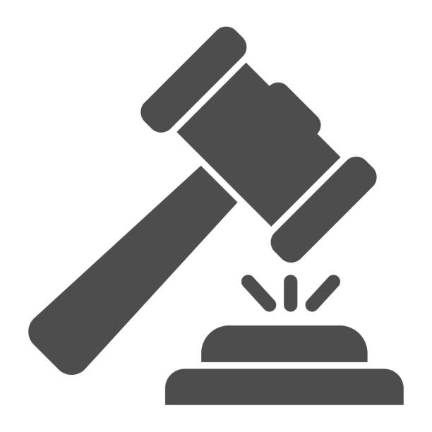 Judge hammer solid icon. Court judges gavel or auction, attribute of justice. Jurisprudence vector design concept, glyph style pictogram on white background, use for web and app. Eps 10. Judge hammer solid icon. Court judges gavel or auction, attribute of justice. Jurisprudence vector design concept, glyph style pictogram on white background, use for web and app. Eps 10 law designs stock illustrations