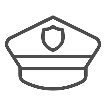 Policeman hat line icon. Police officer city cap. Jurisprudence design concept, outline style pictogram on white background, use for web and app. Eps 10