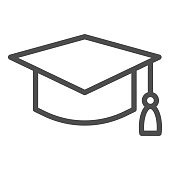 istock Student hat line icon. Graduation black square cup. Education vector design concept, outline style pictogram on white background, use for web and app. Eps 10. 1208383762