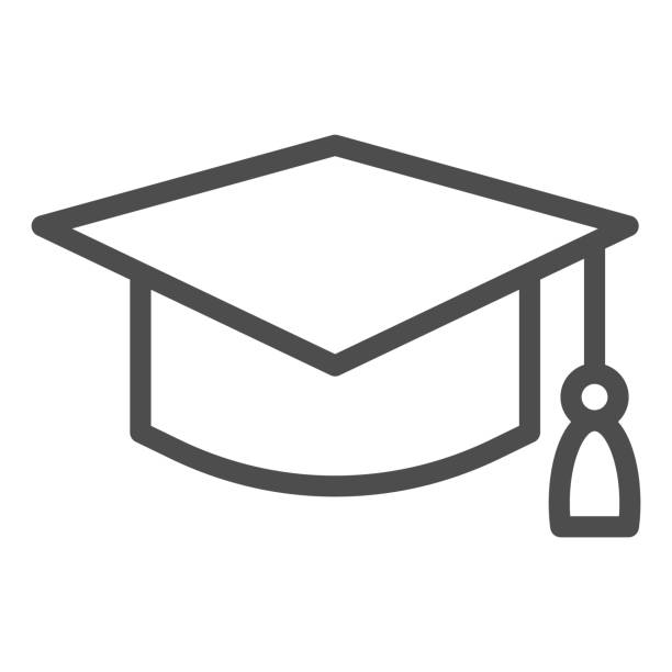 Student hat line icon. Graduation black square cup. Education vector design concept, outline style pictogram on white background, use for web and app. Eps 10. Student hat line icon. Graduation black square cup. Education vector design concept, outline style pictogram on white background, use for web and app. Eps 10 graduation symbols stock illustrations