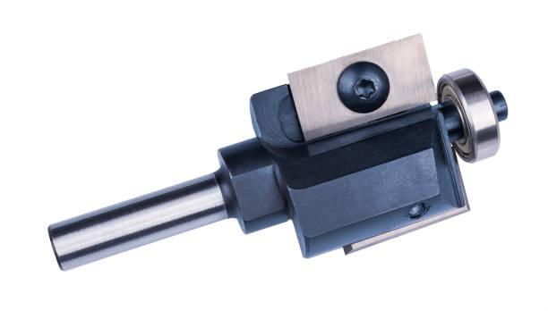 istock Straight shank router bit copy cutter isolated on white background. Woodworking instrument 1208384536