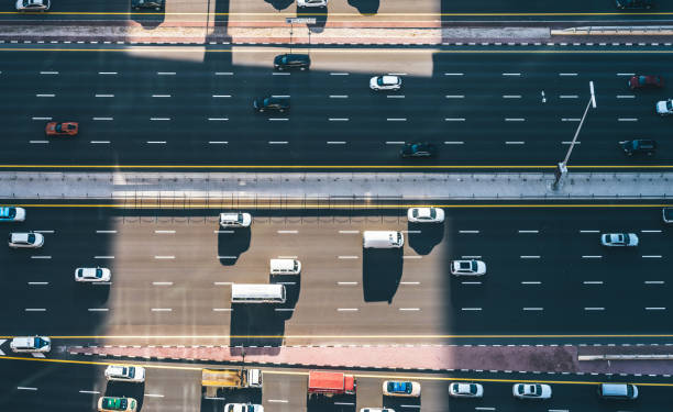 istock Drone Point View of City Traffic on a Highway 1208385413