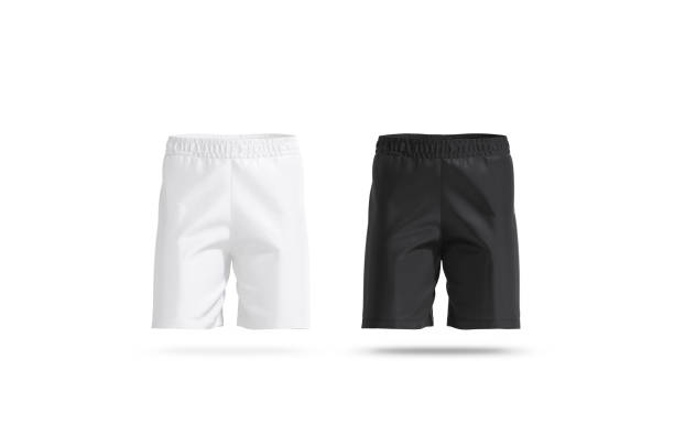 istock Blank black and white soccer shorts mockup set, front view 1208387360