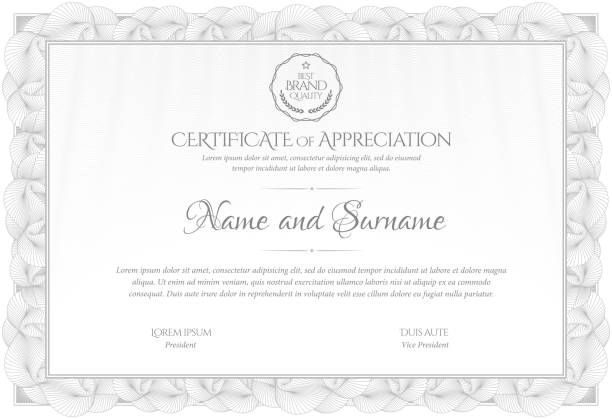 인증서 템플릿입니다. 현대적인 디자인 또는 상품권 졸업장. - certificate diploma frame guilloche stock illustrations