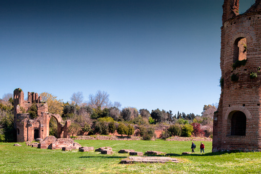 Roma, Italy - Part of the ruins of the Circus of Maxentius with the carceres