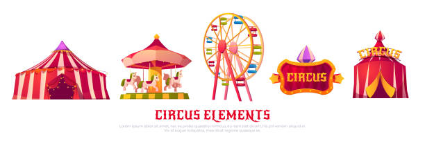 istock Circus icons with carousel, ferris wheel and tent 1208390542