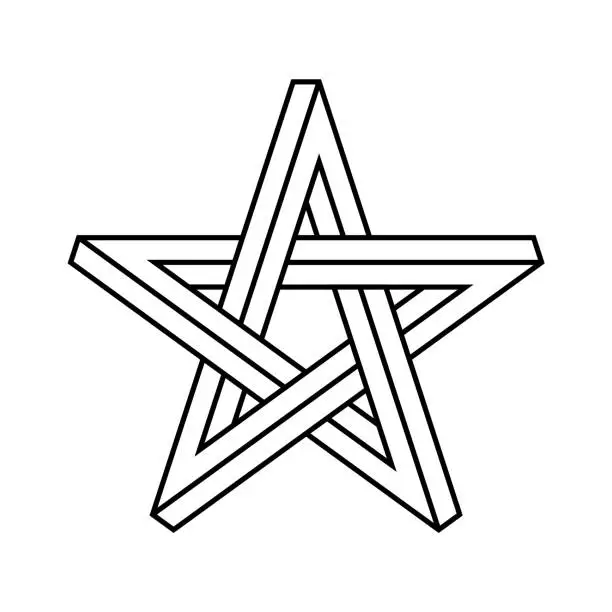 Vector illustration of Impossible star outline. Impossible shape pentagram on white background. Five pointed star sign.