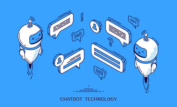 Vector illustration of Chatbot technology banner. Ai robot client support