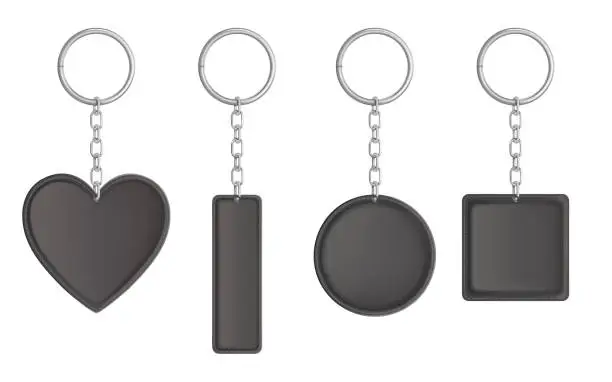 Vector illustration of Vector black leather keychain, holder for key