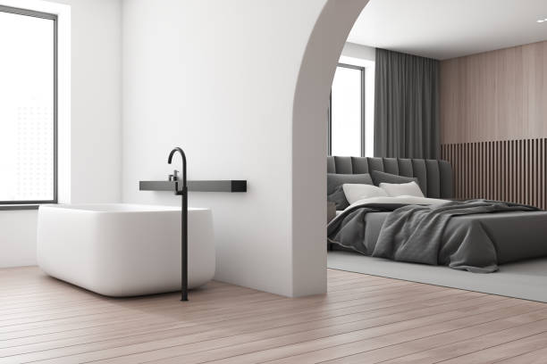 istock White bathroom and bedroom corner 1208393914