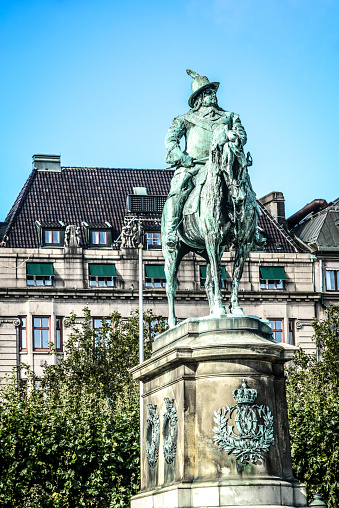Front View Of King Karl X Gustav Equestrian Statue In Malmo, Sweden