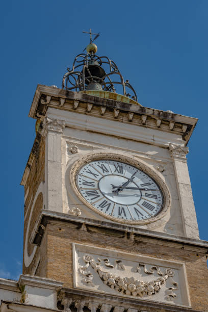 city hall main bell tower, piazza del popolo, ravenna. italy - ravena imagens e fotografias de stock