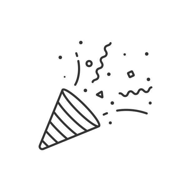 konfetti und party popper icon umriss vektor design auf weißem hintergrund. - feiern stock-grafiken, -clipart, -cartoons und -symbole