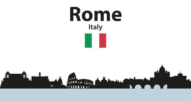 vektor-illustration der römischen stadtlandschaft silhouette - italian flag skyline famous place flag stock-grafiken, -clipart, -cartoons und -symbole