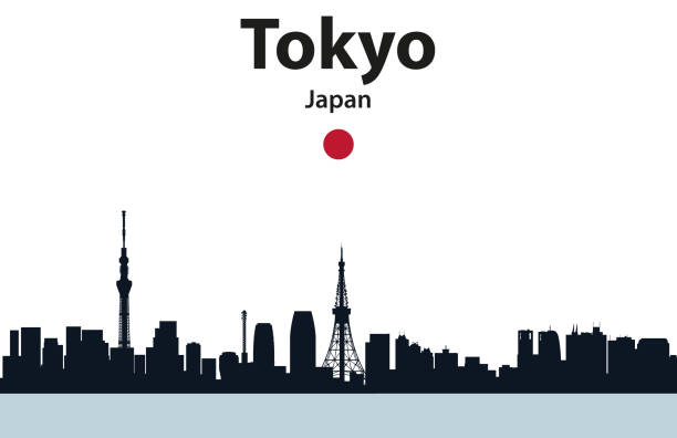 wektorowa ilustracja sylwetki pejzażu tokio - sky tree stock illustrations