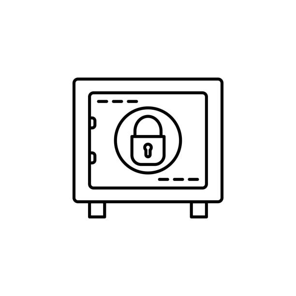 safe box linie illustration symbol auf weißem hintergrund - coin bank cash box safety deposit box lock stock-grafiken, -clipart, -cartoons und -symbole