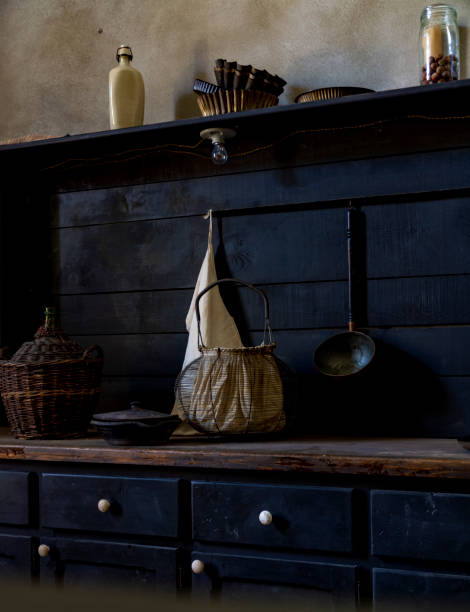 istock Still life with old vintage kitchen interier, dark key 1208410163