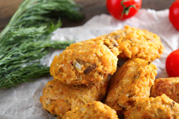 istock Chickpea cutlet and pasta on a white plate 1208412895