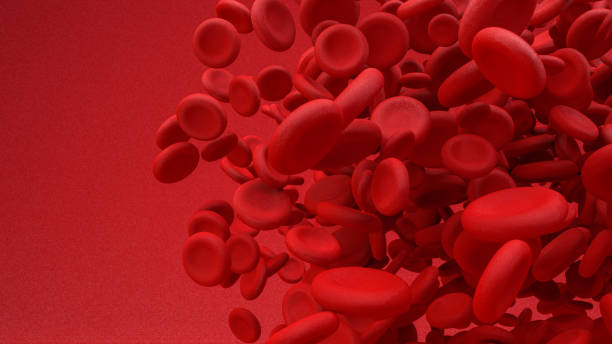 Blood Cell 3D rendering, Flying Large group of blood cell. Red Background. anemia stock pictures, royalty-free photos & images