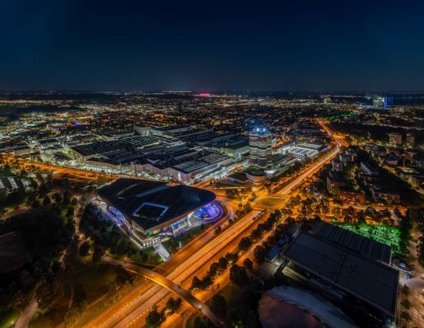 istock Munich from above at night in bright, beautiful lights. 1208417121