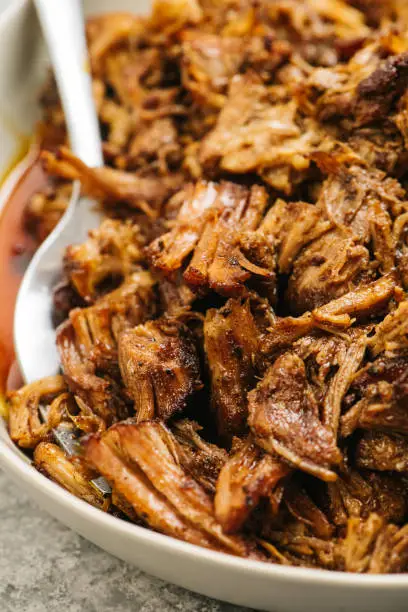 Close up detail of freshly made pulled pork in Frederick, MD, United States