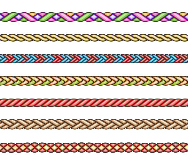 Fashion cords set Fashion cords. Vector textil braids, braiding cord set, knotted patterns for brush isolated on white background wristband illustrations stock illustrations