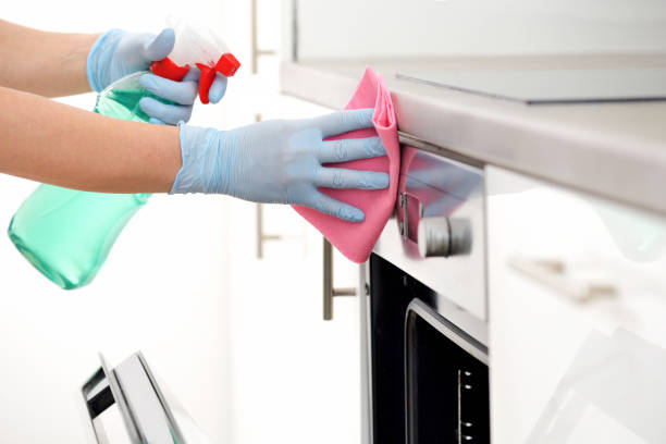 istock Woman in gloves cleaning kitchen. 1208418432