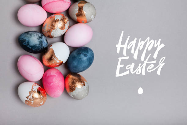 istock A wide strip of many multicolored eggs. Easter minimalistic concept, place for your text 1208419142