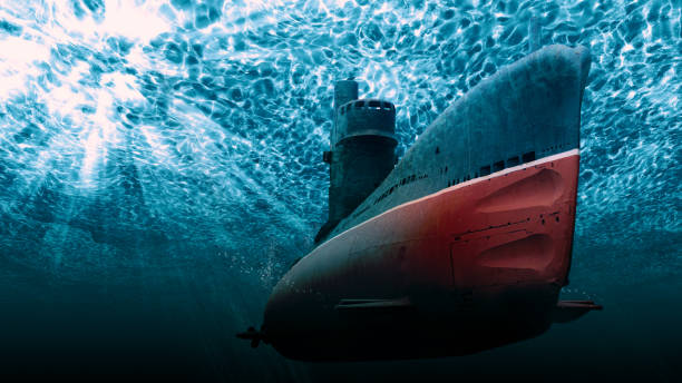 Submarine in the deep sea stock photo