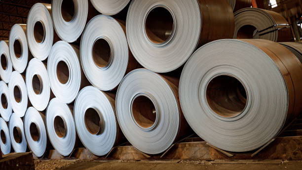 istock Sheet steel rolls in stock 1208419581