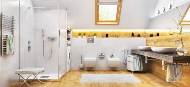 istock White bathroom with shower and window 1208420866