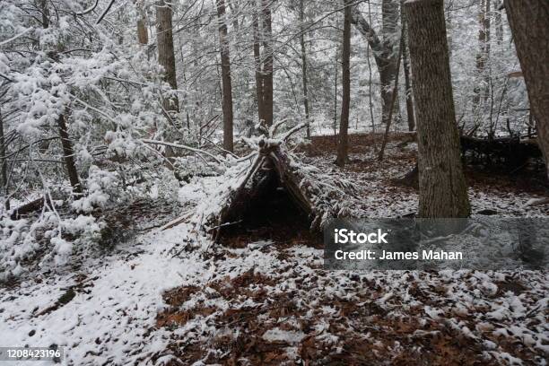 Primitive Winter A Frame Survival Shelter In The Blue Ridge Mountains Near  Asheville North Carolina Bushcraft Camp Setup In The Appalachian Mountains  Stock Photo - Download Image Now - iStock
