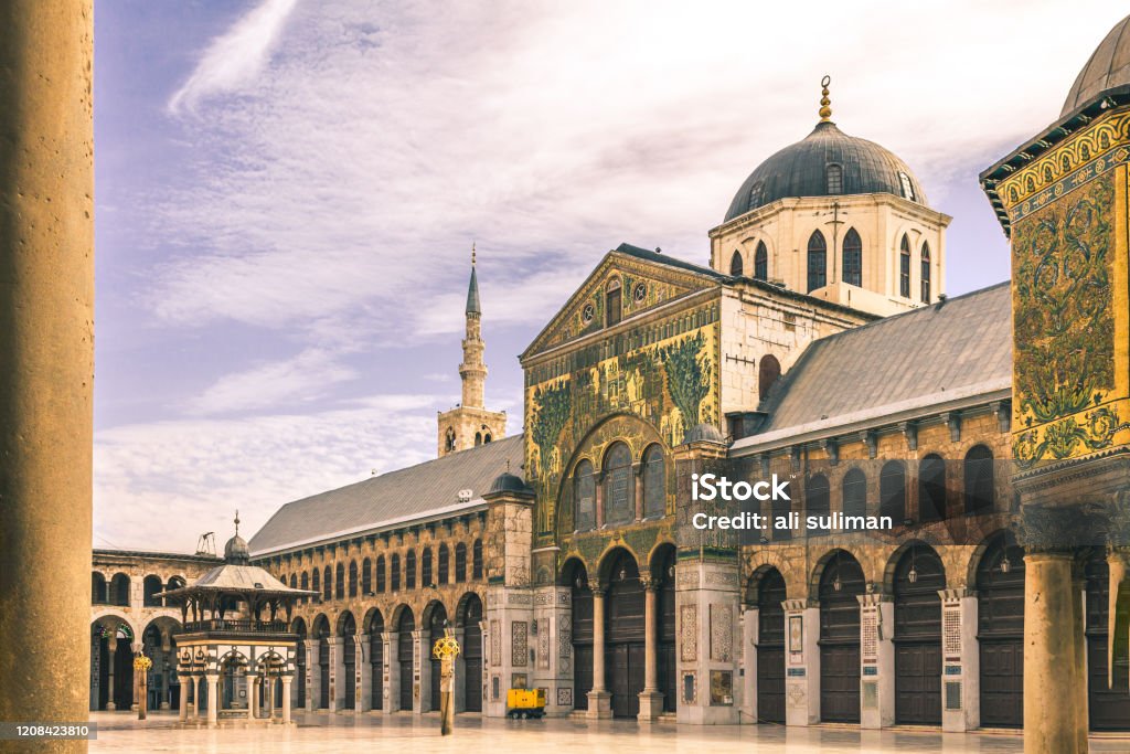 Omayad mosque in ancient City of Damascus Exterior of Omayad mosque in ancient City of Damascus (Syrian Arab Republic) after war ended in 15.02.2020 Damascus Stock Photo